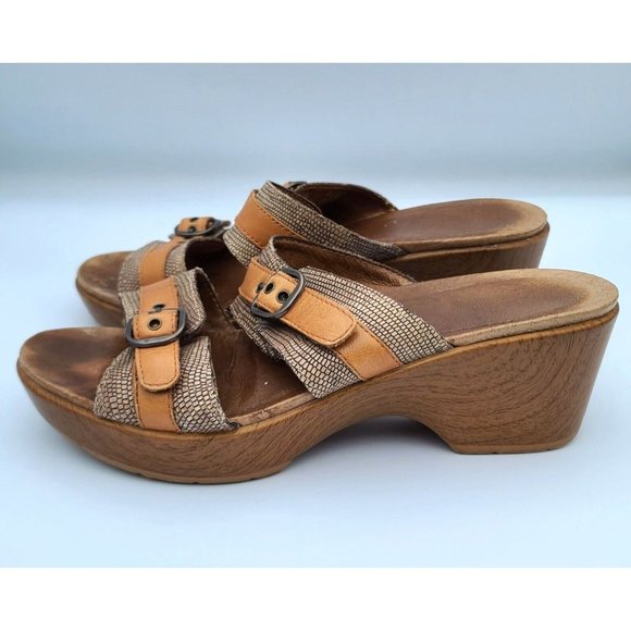 Dansko Jessie Womens Sand Lizard Double Strap Wedge Sandals US 8.5-9 EU 39 - Picture 12 of 15